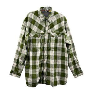 Cabelas Shirt Mens Large Long Sleeve Green Plaid Zipper Pockets Outdoor …